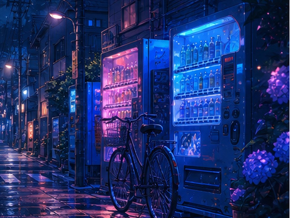 Neon vending machine anime street